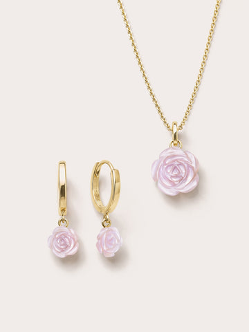 Carved Rose Set 18K Gold – Mondays Made Flower & Birthstone Jewelry Singapore