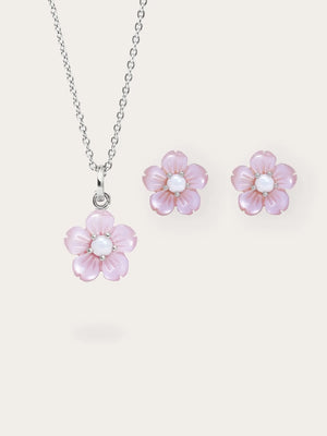 Carved Sakura Necklace and Earrings Set