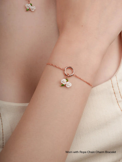Carved Snowdrop Charm Worn With 18K Rose Gold – Mondays Made Flower & Birthstone Jewelry Singapore
