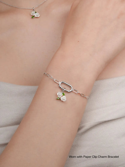 Carved Snowdrop Charm Worn With S925 Silver Rhodium – Mondays Made Flower & Birthstone Jewelry Singapore