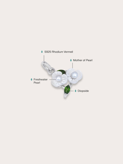 Carved Snowdrop Cluster Charm S925 Silver Rhodium (1) – Mondays Made Flower & Birthstone Jewelry Singapore