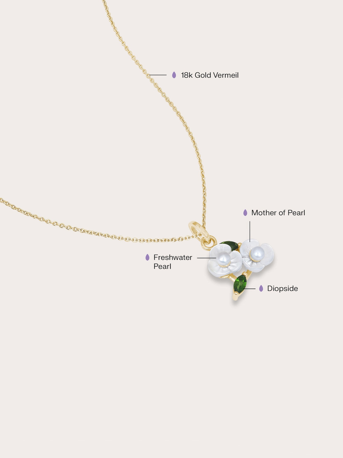 Carved Snowdrop Cluster Necklace 18K Gold (1) – Mondays Made Flower & Birthstone Jewelry Singapore