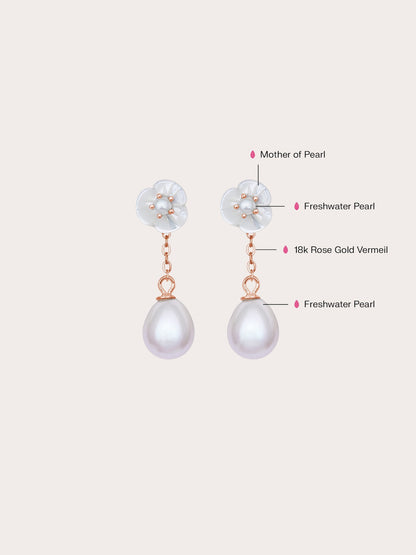 Carved Snowdrop Drop Earrings 18K Rose Gold (2) – Mondays Made Flower & Birthstone Jewelry Singapore