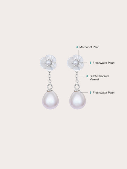Carved Snowdrop Drop Earrings S925 Silver Rhodium (1) – Mondays Made Flower & Birthstone Jewelry Singapore