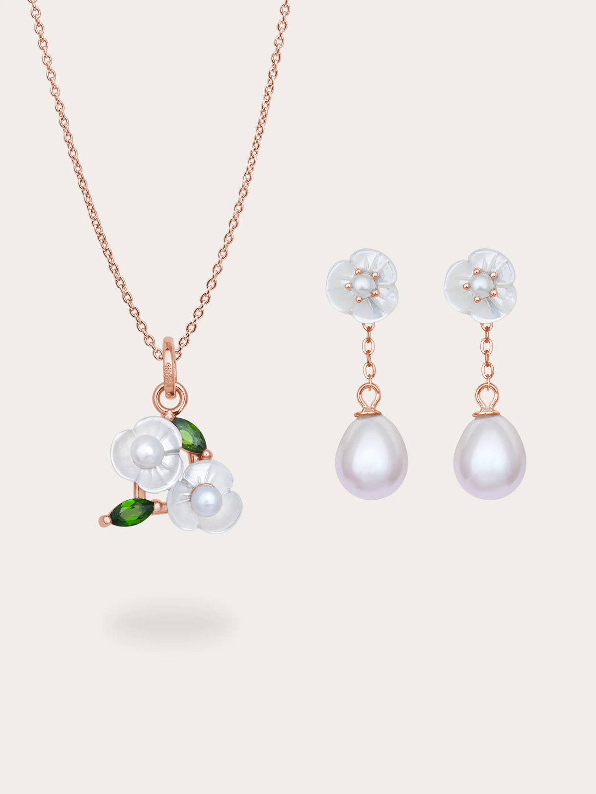 Carved Snowdrop Necklace and Earrings Set