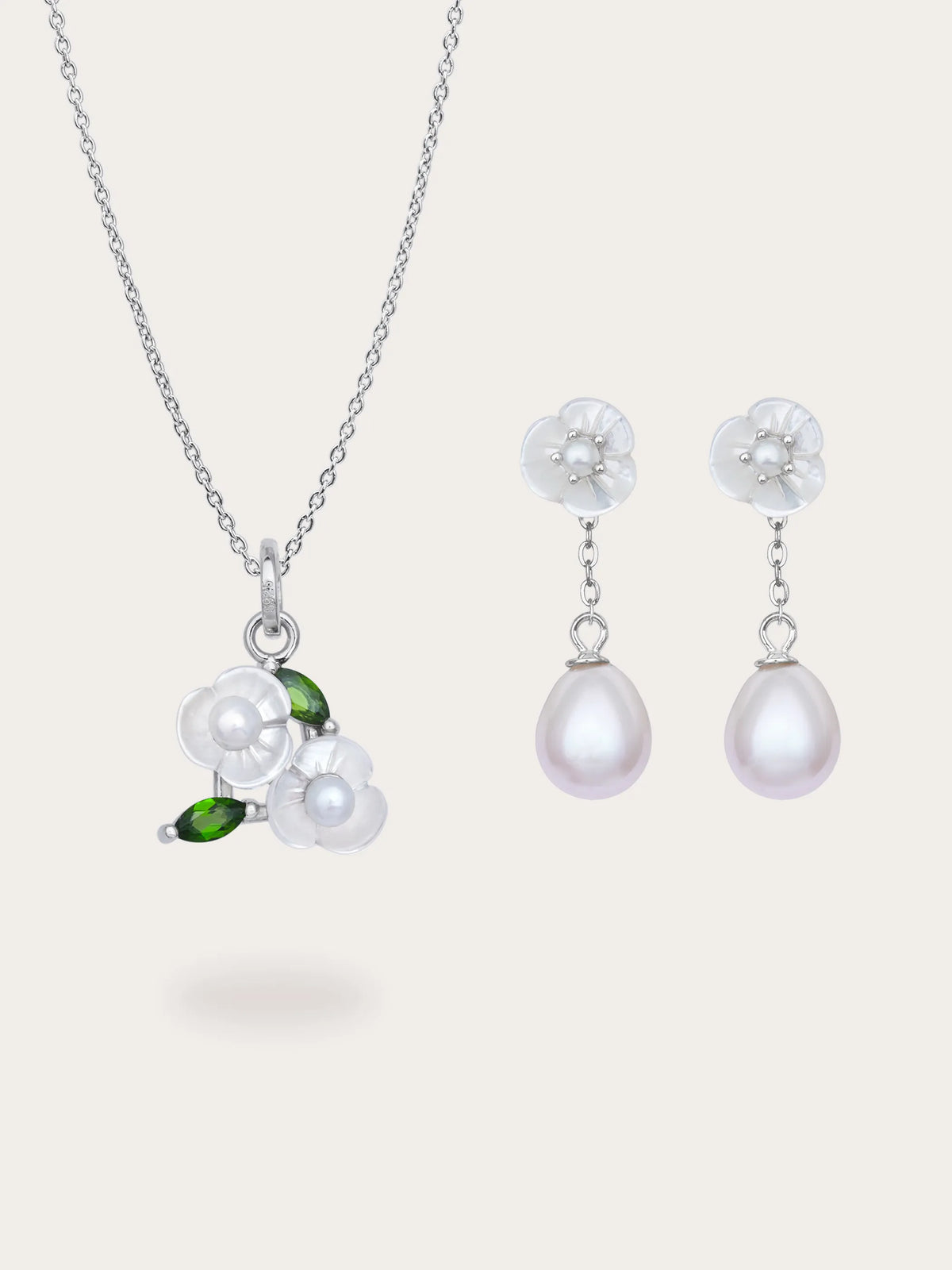 Carved Snowdrop Necklace and Earrings Set