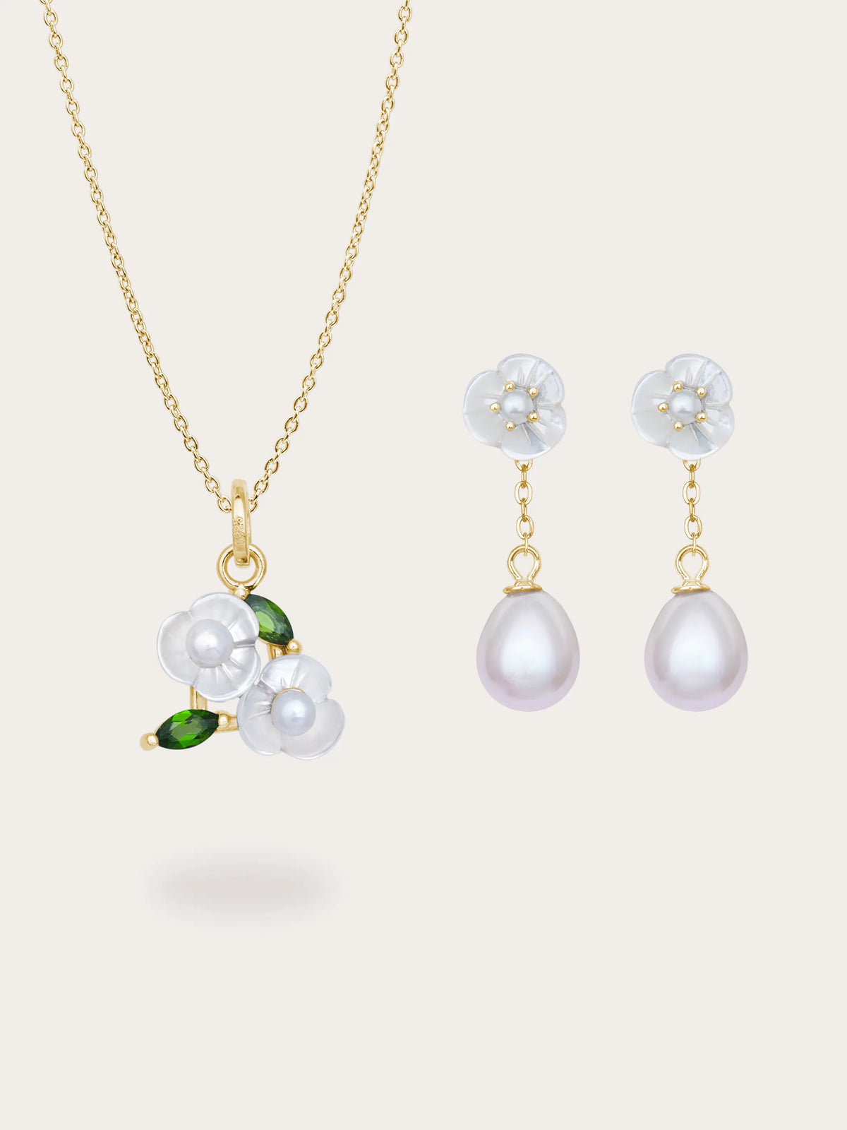 Carved Snowdrop Necklace and Earrings Set