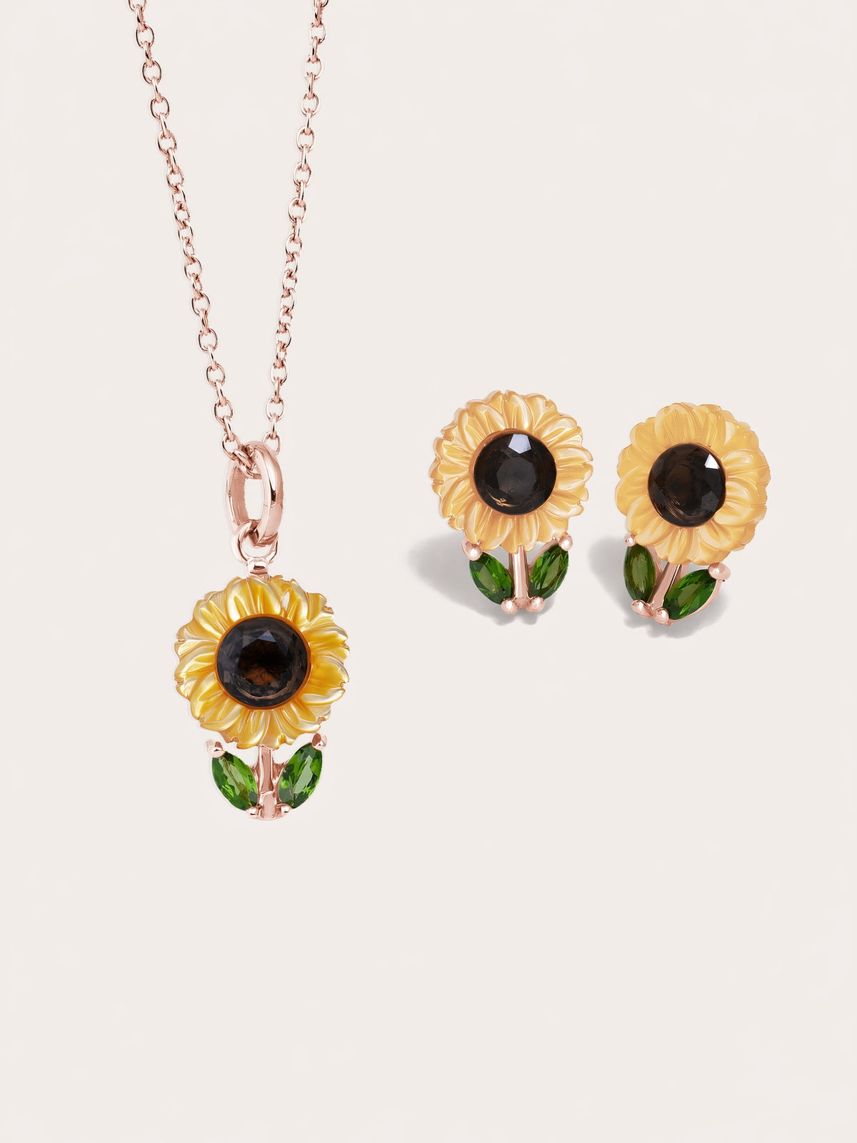 Carved Sunflower Set 18K Rose Gold – Mondays Made Flower & Birthstone Jewelry Singapore