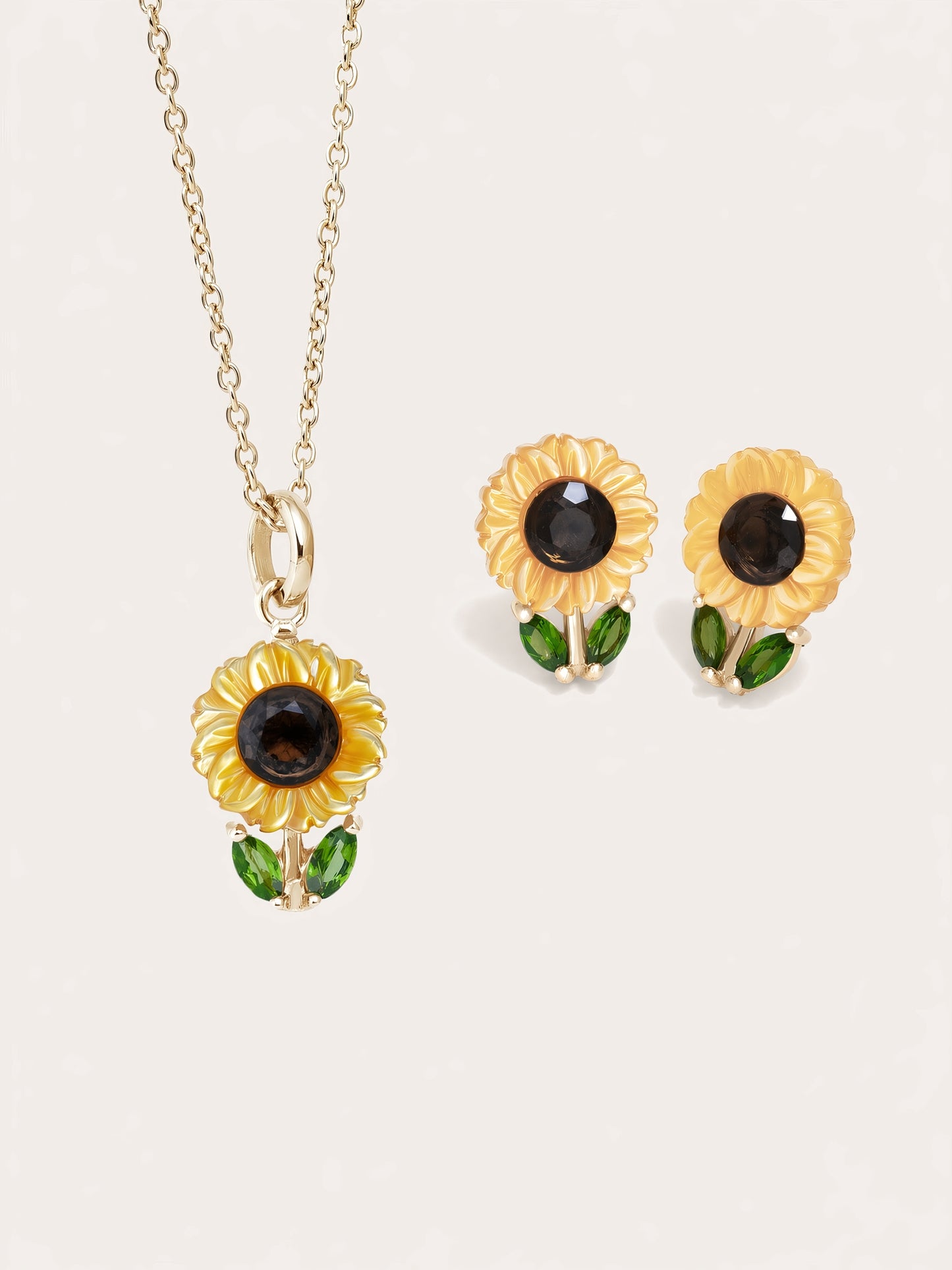 Carved Sunflower Necklace and Earrings Set
