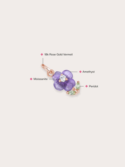 Carved Violet Charm 18K Rose Gold (1) – Mondays Made Flower & Birthstone Jewelry Singapore