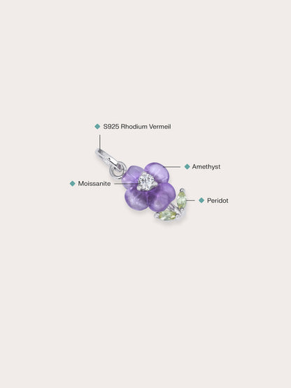 Carved Violet Charm S925 Silver Rhodium (1) – Mondays Made Flower & Birthstone Jewelry Singapore