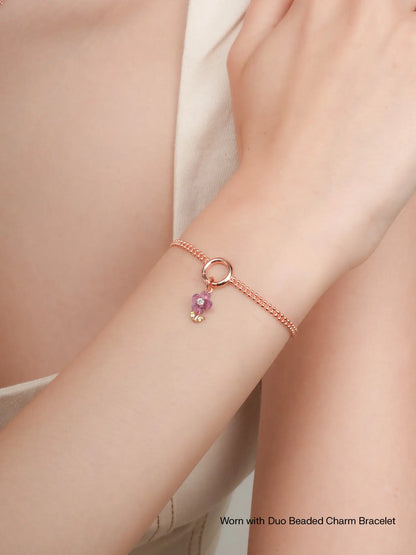 Carved Violet Charm Worn With 18K Rose Gold – Mondays Made Flower & Birthstone Jewelry Singapore