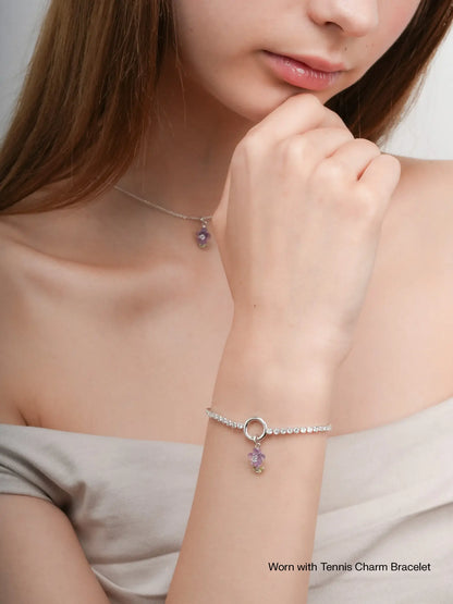 Carved Violet Charm Worn With S925 Silver Rhodium – Mondays Made Flower & Birthstone Jewelry Singapore