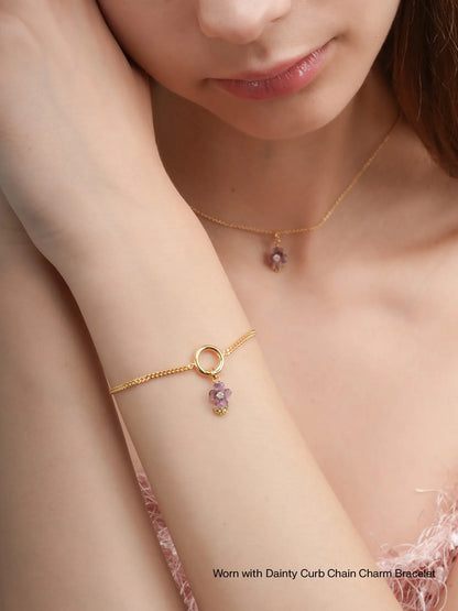 Carved Violet Charm Worn With 18K Gold – Mondays Made Flower & Birthstone Jewelry Singapore