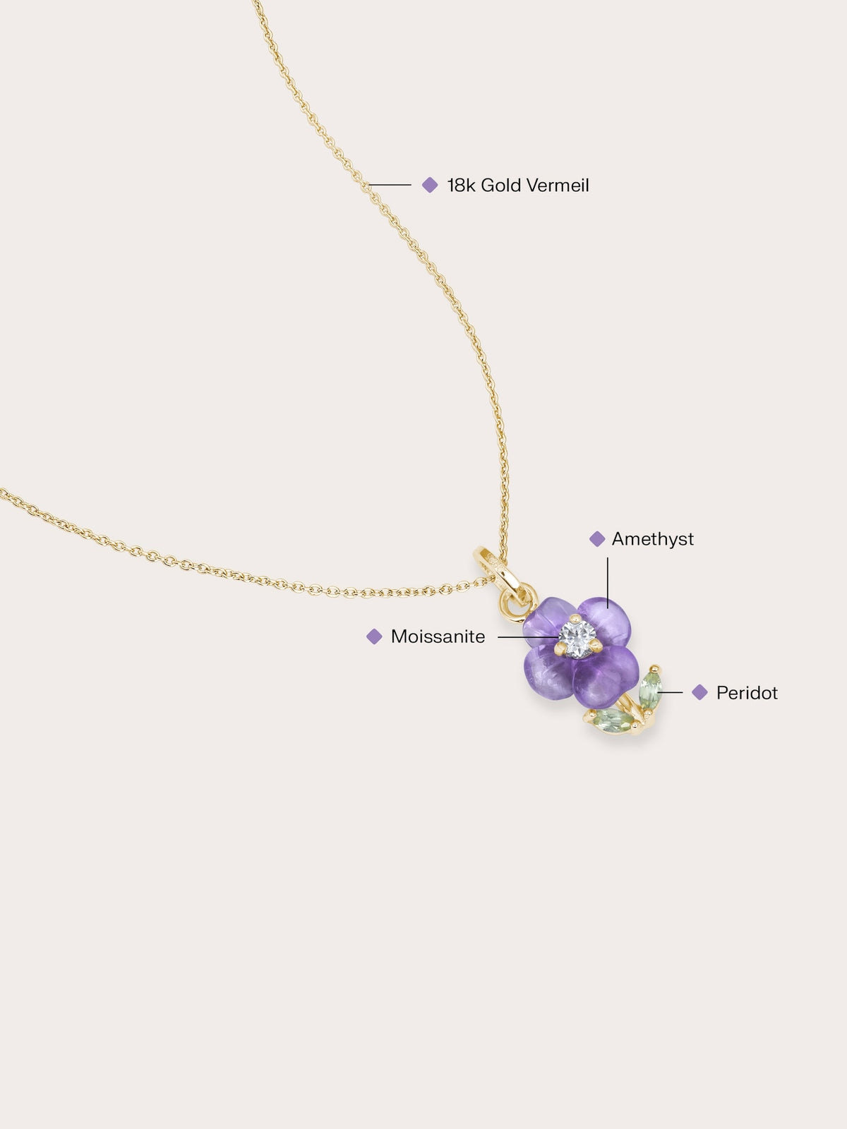 Carved Violet Necklace 18K Gold (1) – Mondays Made Flower & Birthstone Jewelry Singapore