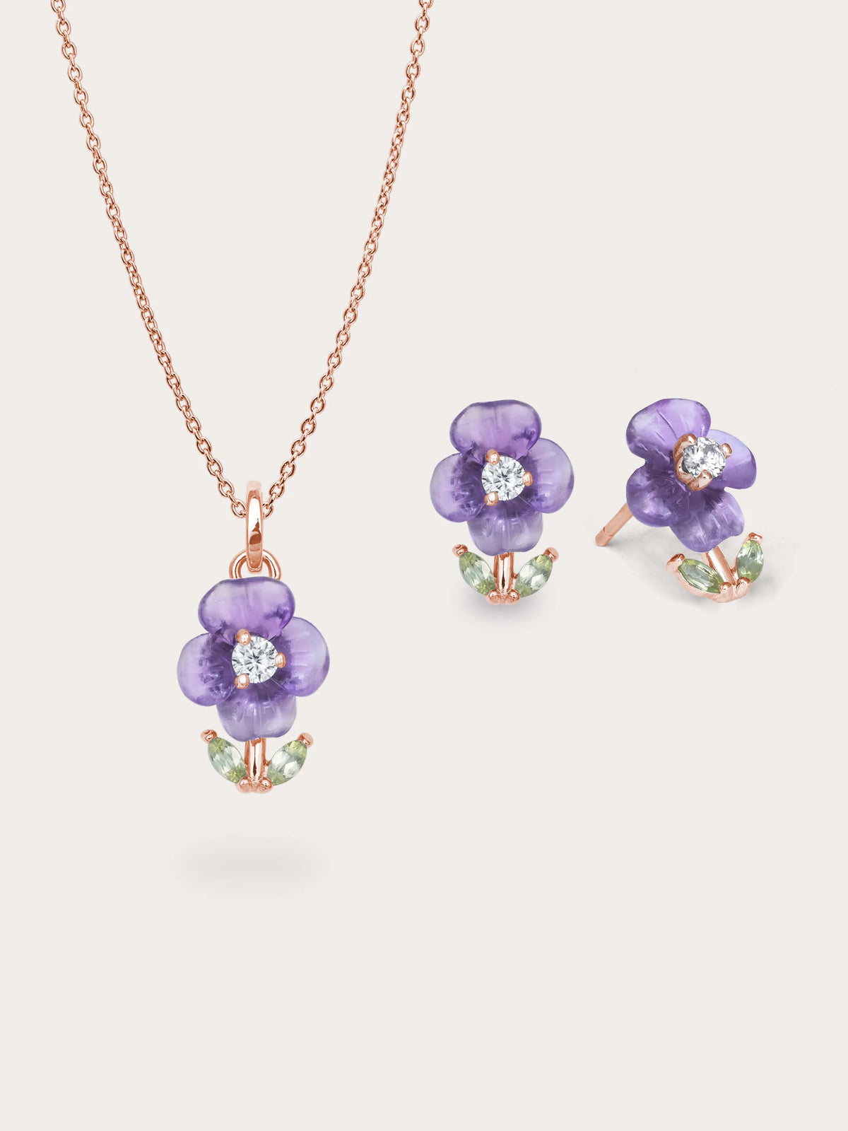 Carved Violet Necklace and Earrings Set
