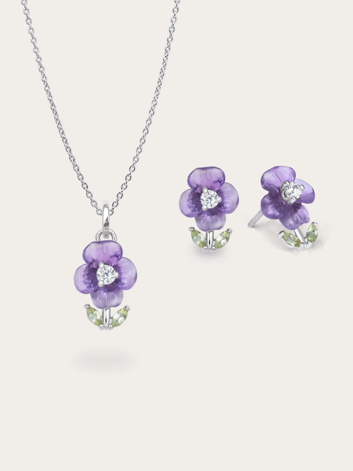 Carved Violet Necklace and Earrings Set