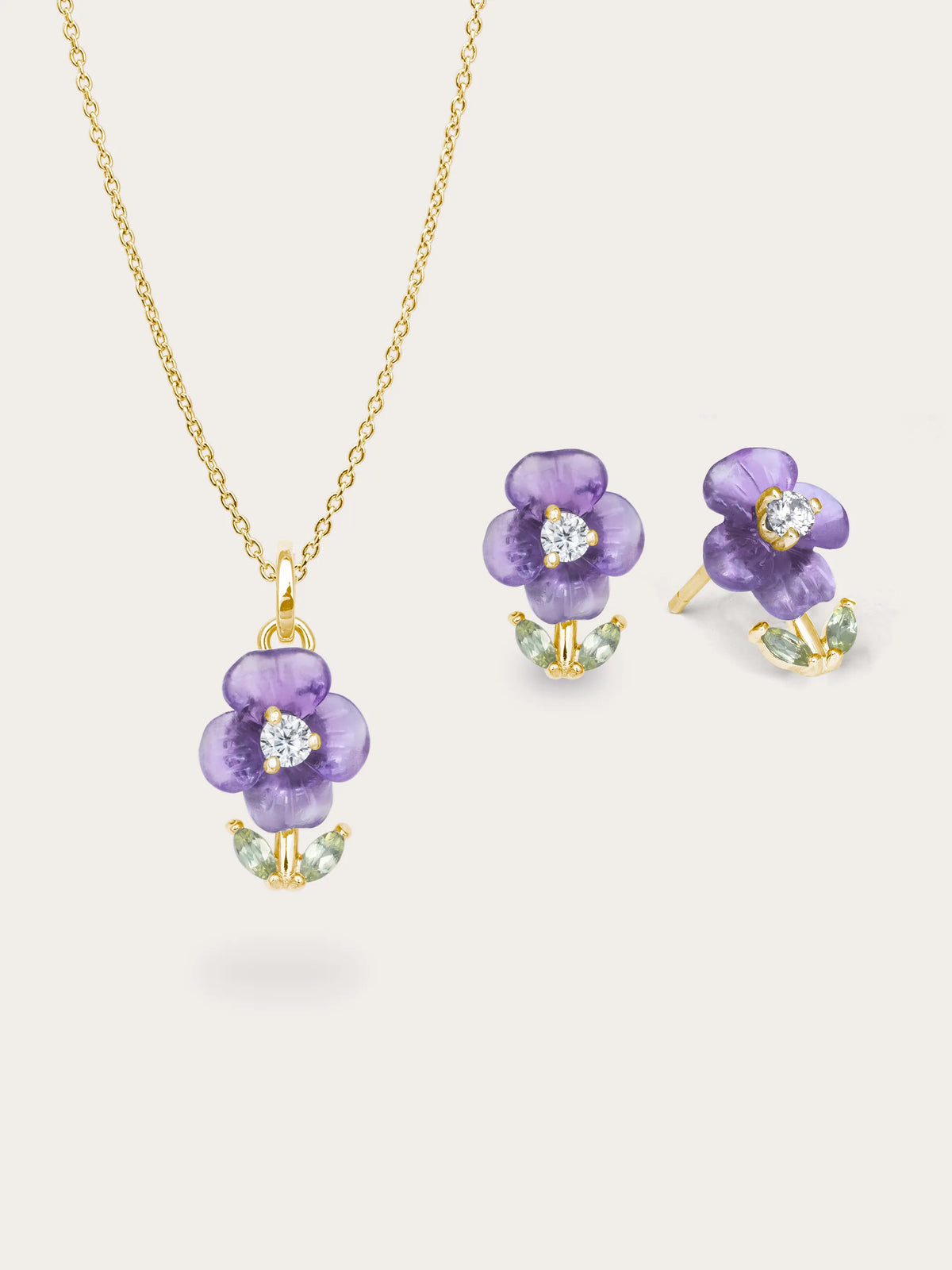 Carved Violet Necklace and Earrings Set