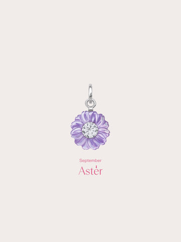 Carved Aster Charm S925 Silver Rhodium (3) – Mondays Made Flower & Birthstone Jewelry Singapore