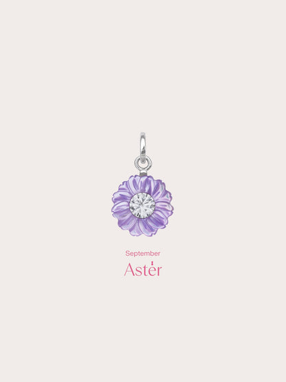Carved Aster Charm S925 Silver Rhodium (3) – Mondays Made Flower & Birthstone Jewelry Singapore
