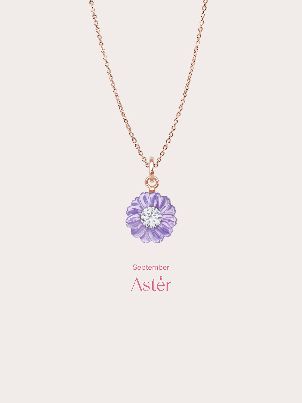 Carved Aster Necklace 18K Rose Gold (4) – Mondays Made Flower & Birthstone Jewelry Singapore