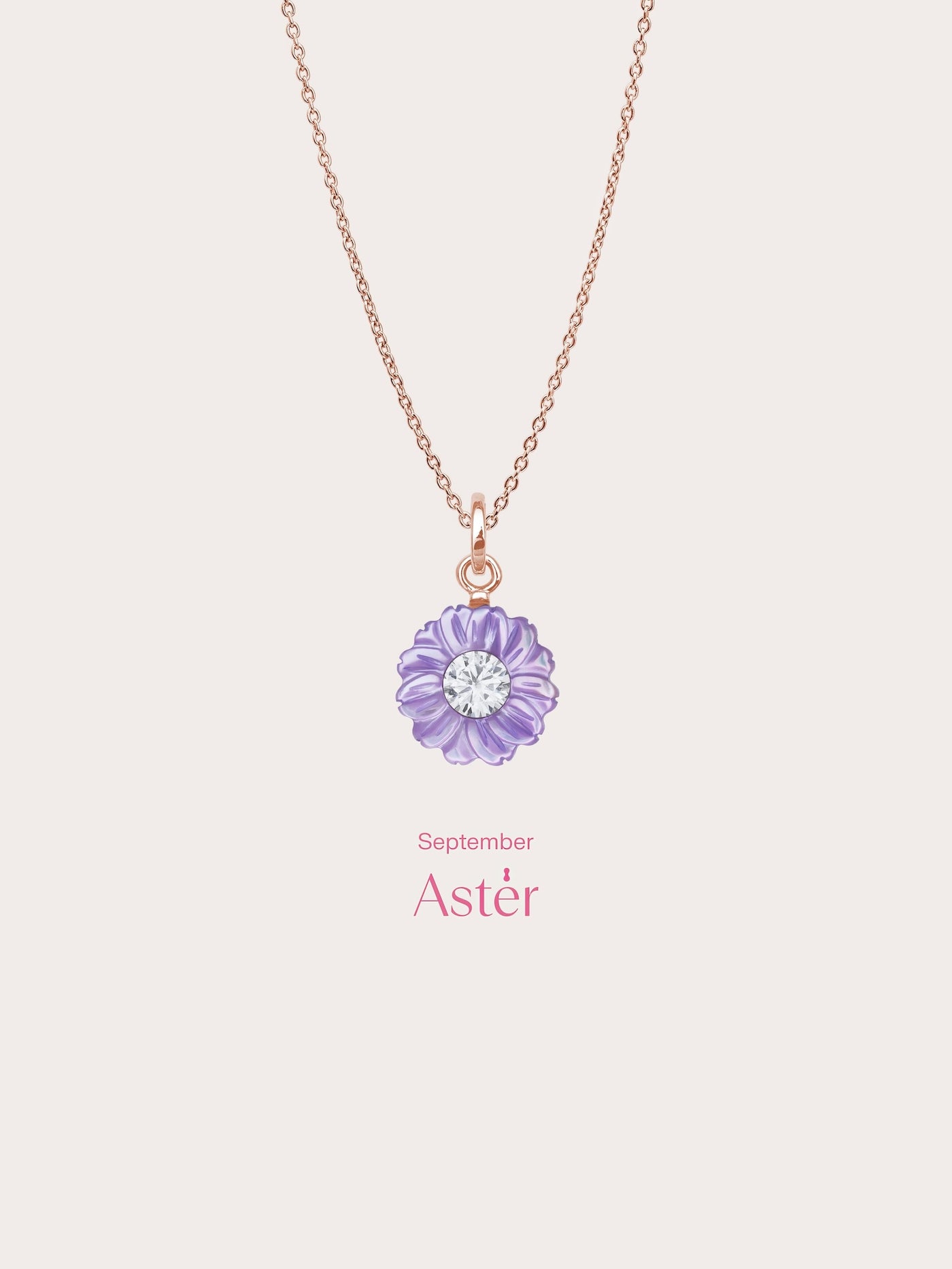 Carved Aster Necklace 18K Rose Gold (4) – Mondays Made Flower & Birthstone Jewelry Singapore