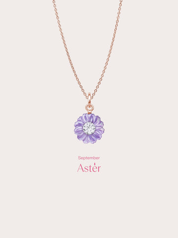 Carved Aster Necklace 18K Rose Gold (4) – Mondays Made Flower & Birthstone Jewelry Singapore