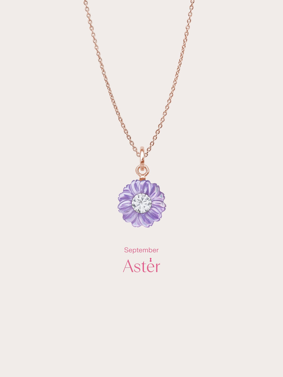 Carved Aster Necklace 18K Rose Gold (4) – Mondays Made Flower & Birthstone Jewelry Singapore