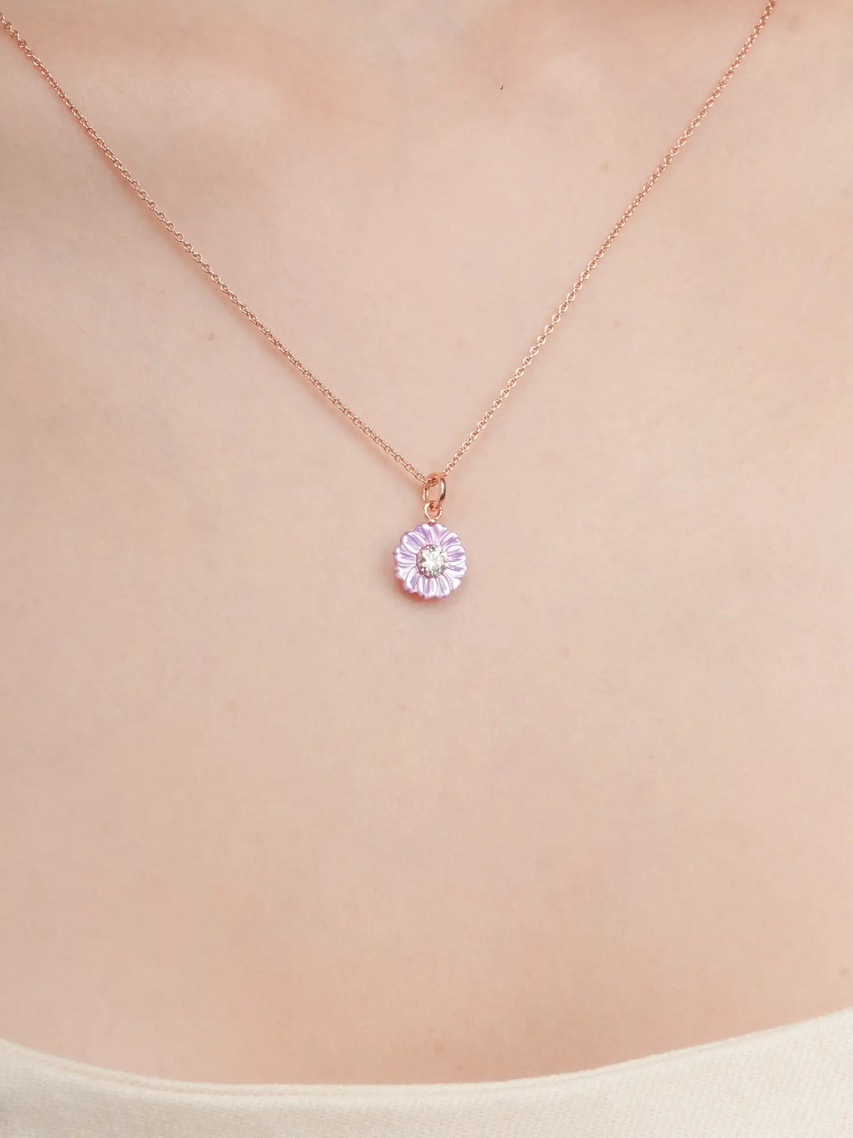 Carved Aster Necklace 18K Rose Gold (2) – Mondays Made Flower & Birthstone Jewelry Singapore