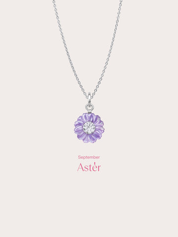 Carved Aster Necklace S925 Silver Rhodium (4) – Mondays Made Flower & Birthstone Jewelry Singapore