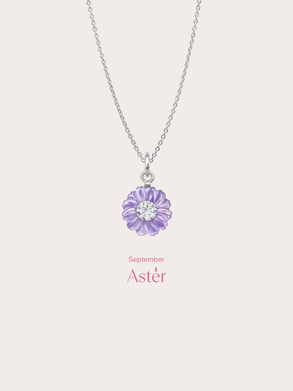 Carved Aster Necklace S925 Silver Rhodium (4) – Mondays Made Flower & Birthstone Jewelry Singapore