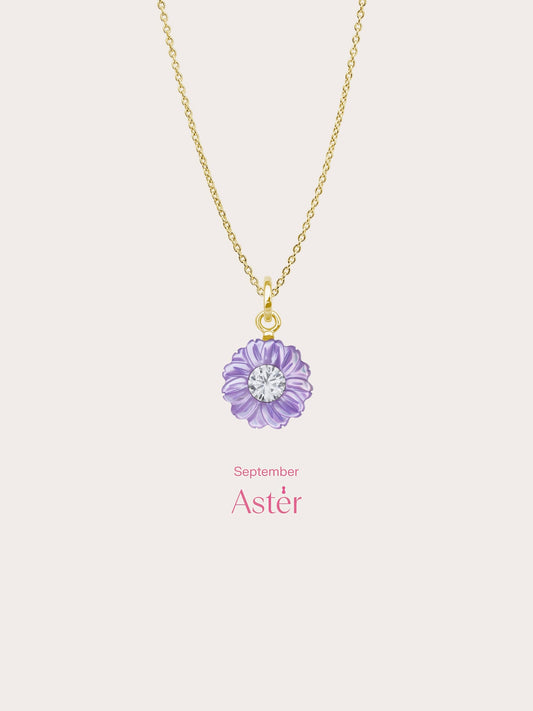 Carved Aster Necklace 18K Gold (4) – Mondays Made Flower & Birthstone Jewelry Singapore