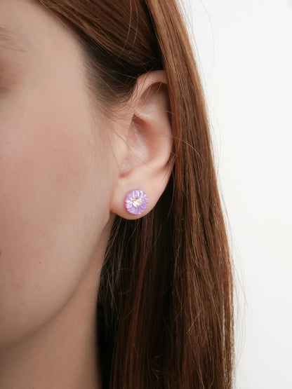 Carved Aster Stud Earrings (2) – Mondays Made Flower & Birthstone Jewelry Singapore