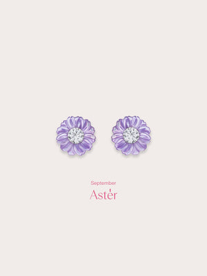 Carved Aster Stud Earrings S925 Silver Rhodium (2) – Mondays Made Flower & Birthstone Jewelry Singapore