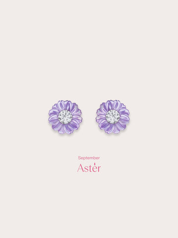 Carved Aster Stud Earrings S925 Silver Rhodium (2) – Mondays Made Flower & Birthstone Jewelry Singapore