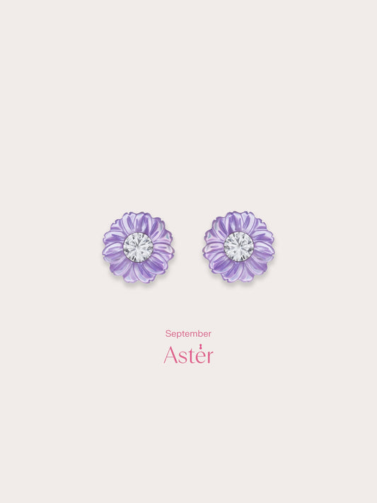 Carved Aster Stud Earrings S925 Silver Rhodium (2) – Mondays Made Flower & Birthstone Jewelry Singapore