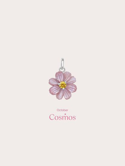 Carved Cosmos Charm S925 Silver Rhodium (3) – Mondays Made Flower & Birthstone Jewelry Singapore