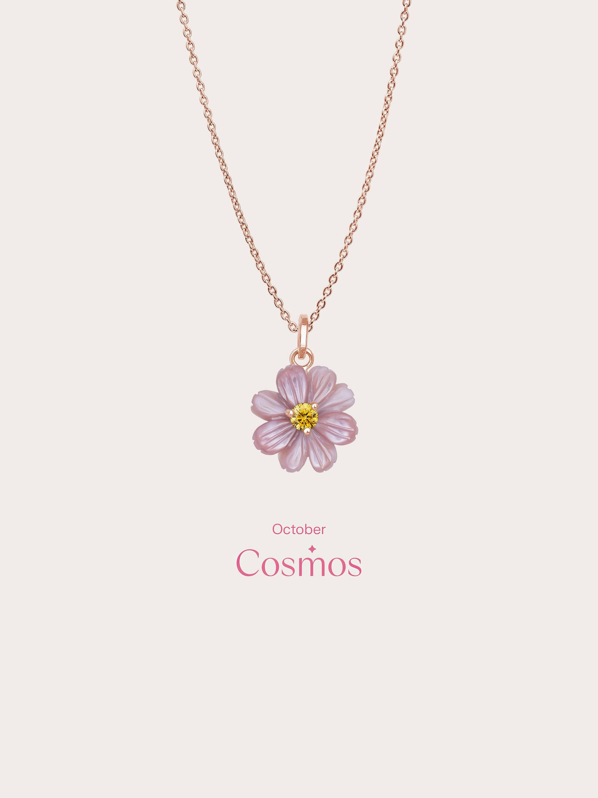 Carved Cosmos Necklace 18K Rose Gold (5) – Mondays Made Flower & Birthstone Jewelry Singapore