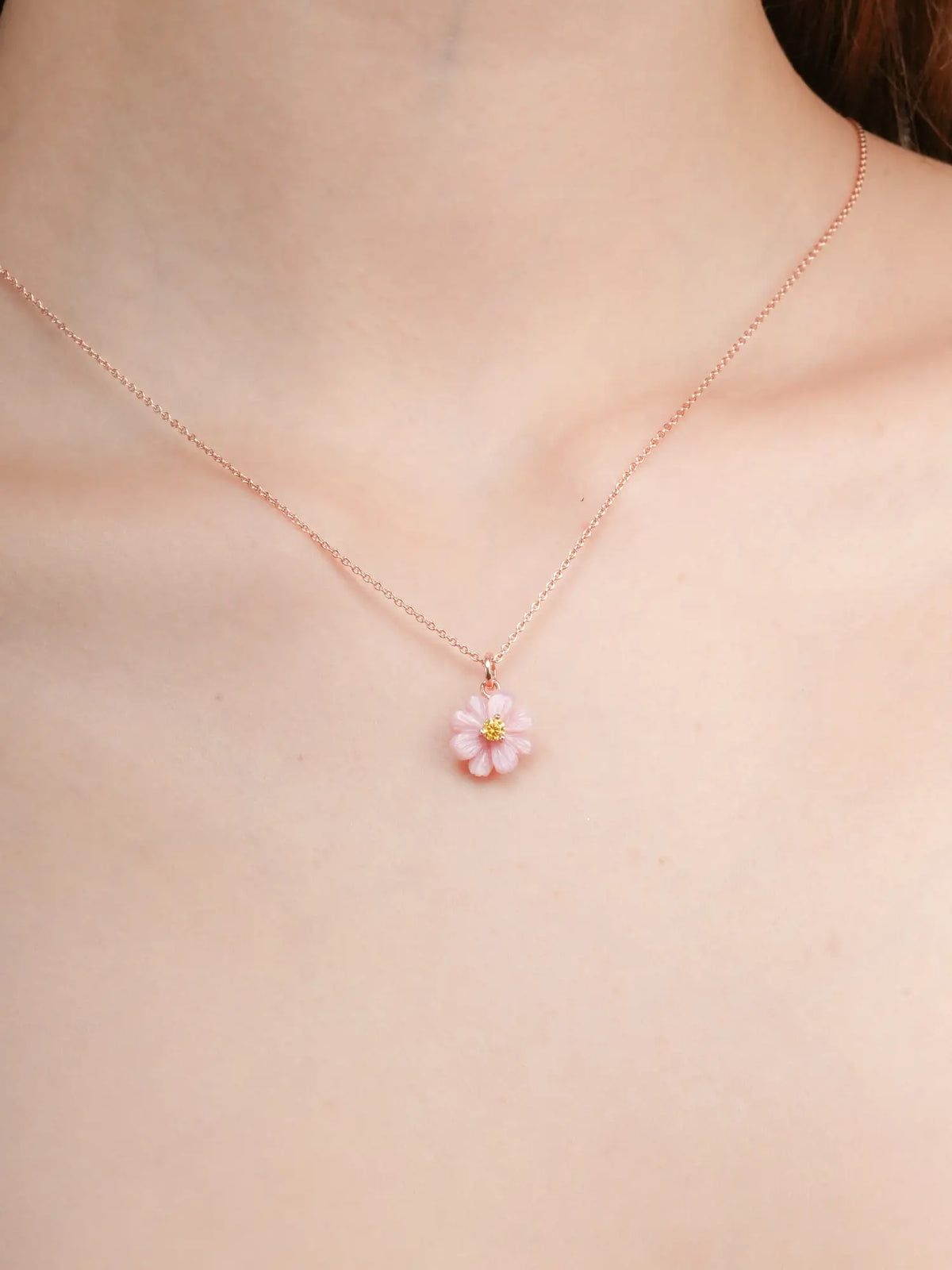 Carved Cosmos Necklace 18K Rose Gold (2) – Mondays Made Flower & Birthstone Jewelry Singapore