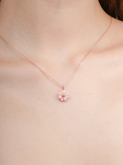 Carved Cosmos Necklace 18K Rose Gold (2) – Mondays Made Flower & Birthstone Jewelry Singapore