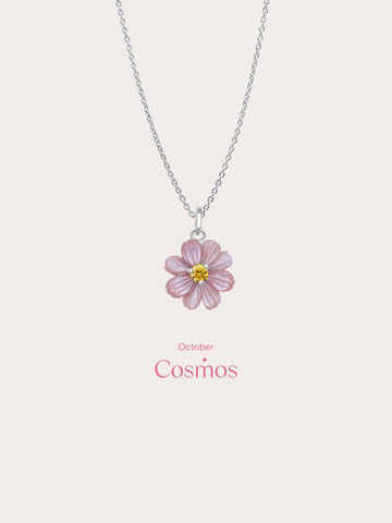 Carved Cosmos Necklace S925 Silver Rhodium (4) – Mondays Made Flower & Birthstone Jewelry Singapore