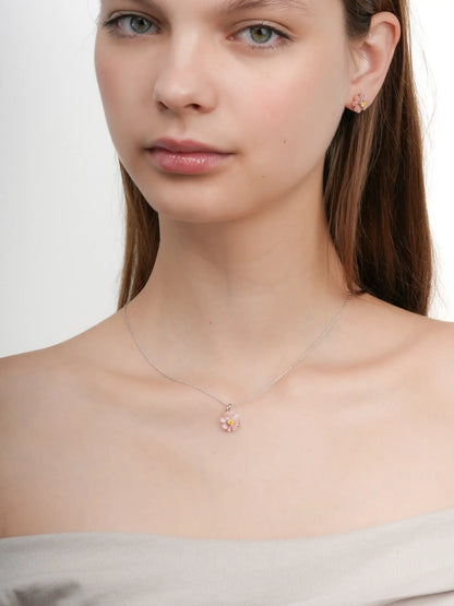 Carved Cosmos Necklace S925 Silver Rhodium (2) – Mondays Made Flower & Birthstone Jewelry Singapore