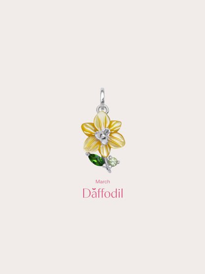 Carved Daffodil Charm S925 Silver Rhodium (4) – Mondays Made Flower & Birthstone Jewelry Singapore