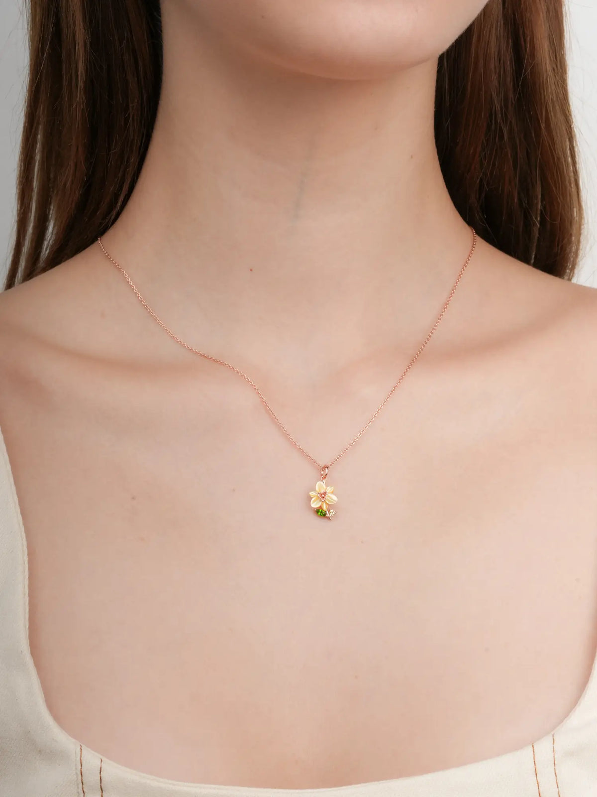 Carved Daffodil Necklace 18K Rose Gold (3) – Mondays Made Flower & Birthstone Jewelry Singapore