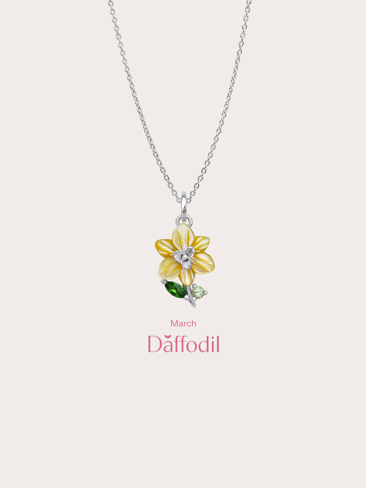 Carved Daffodil Necklace S925 Silver Rhodium (5) – Mondays Made Flower & Birthstone Jewelry Singapore