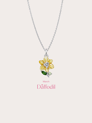 Carved Daffodil Necklace S925 Silver Rhodium (5) – Mondays Made Flower & Birthstone Jewelry Singapore