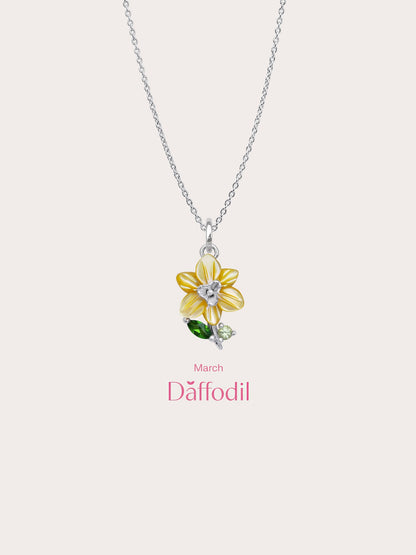 Carved Daffodil Necklace S925 Silver Rhodium (5) – Mondays Made Flower & Birthstone Jewelry Singapore
