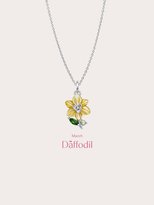 Carved Daffodil Necklace S925 Silver Rhodium (5) – Mondays Made Flower & Birthstone Jewelry Singapore