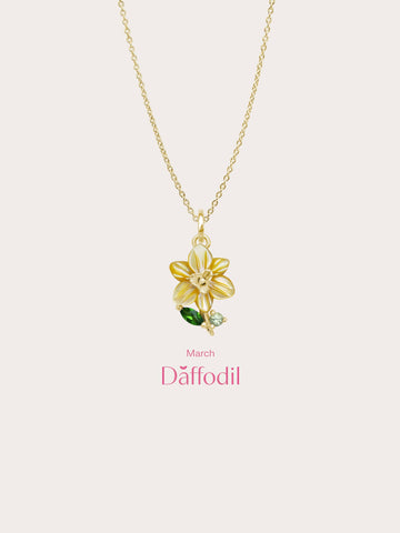 Carved Daffodil Necklace 18K Gold (4) – Mondays Made Flower & Birthstone Jewelry Singapore