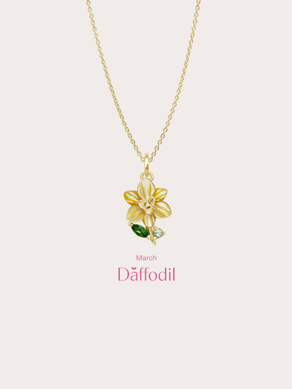 Carved Daffodil Necklace 18K Gold (4) – Mondays Made Flower & Birthstone Jewelry Singapore